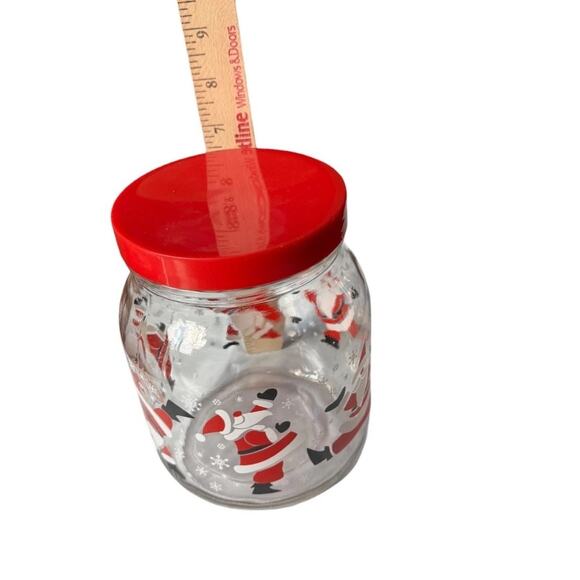 Vintage Christmas Santa Glass Jar Red Lid Holiday Candy Cookie Kitchen Decor - Picture 7 of 8